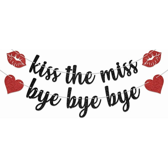 Kiss The Miss Bye Bye Bye Banner, Miss to Mrs Bridal Shower Bachelorette Wedding Engagement Party Decoration Black Red Double Sided