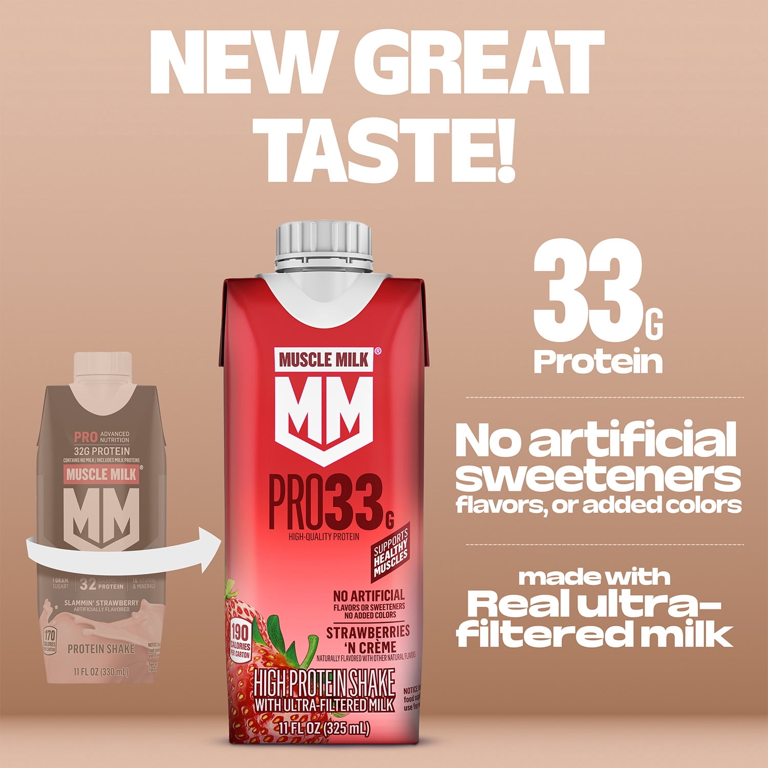 Muscle Milk Pro 33g High Protein Shake Ultra Filtered Milk, Strawberries N Creme, 11 fl oz, 12 pack