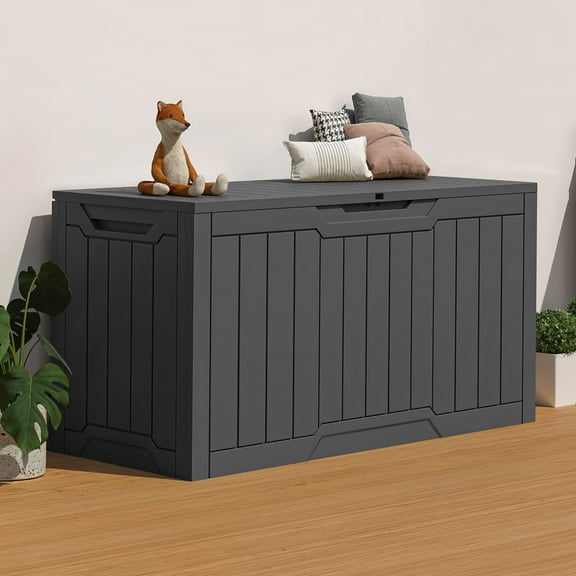 Uforic 100 Gallon Deck Box, Lockable Resin Outdoor Storage Box, Waterproof Outdoor Container for Patio Garden, Dark Brown