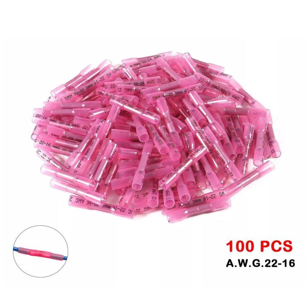 200PCS Waterproof Heat Shrink Butt Wire Splice Crimp Connector Terminal 22-14AWG