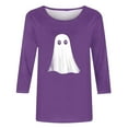 thumbnail image 4 of Jsaierl Women's Halloween Shirts Cute Pumpkin Ghost Graphic Tees Work Crewneck T-shirt 3/4 Sleeve Tunic Blouse Tops Halloween Gifts, 4 of 5