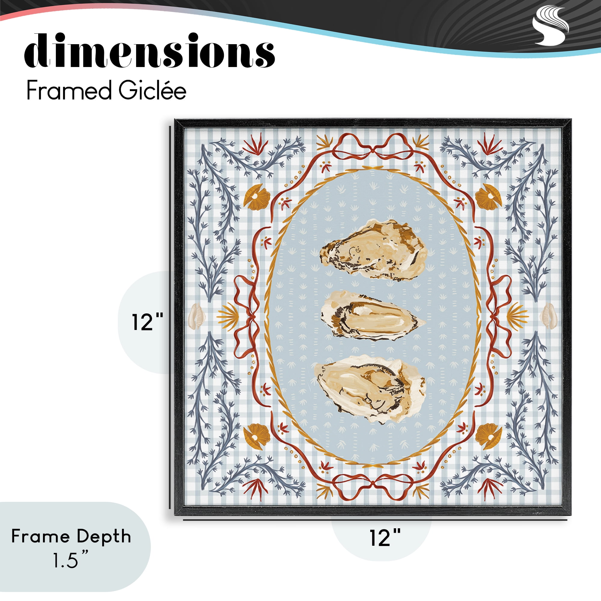 Stupell Industries Oyster Trio on Blue Gingham Black Framed Giclee Art, design by Vero Illustrates