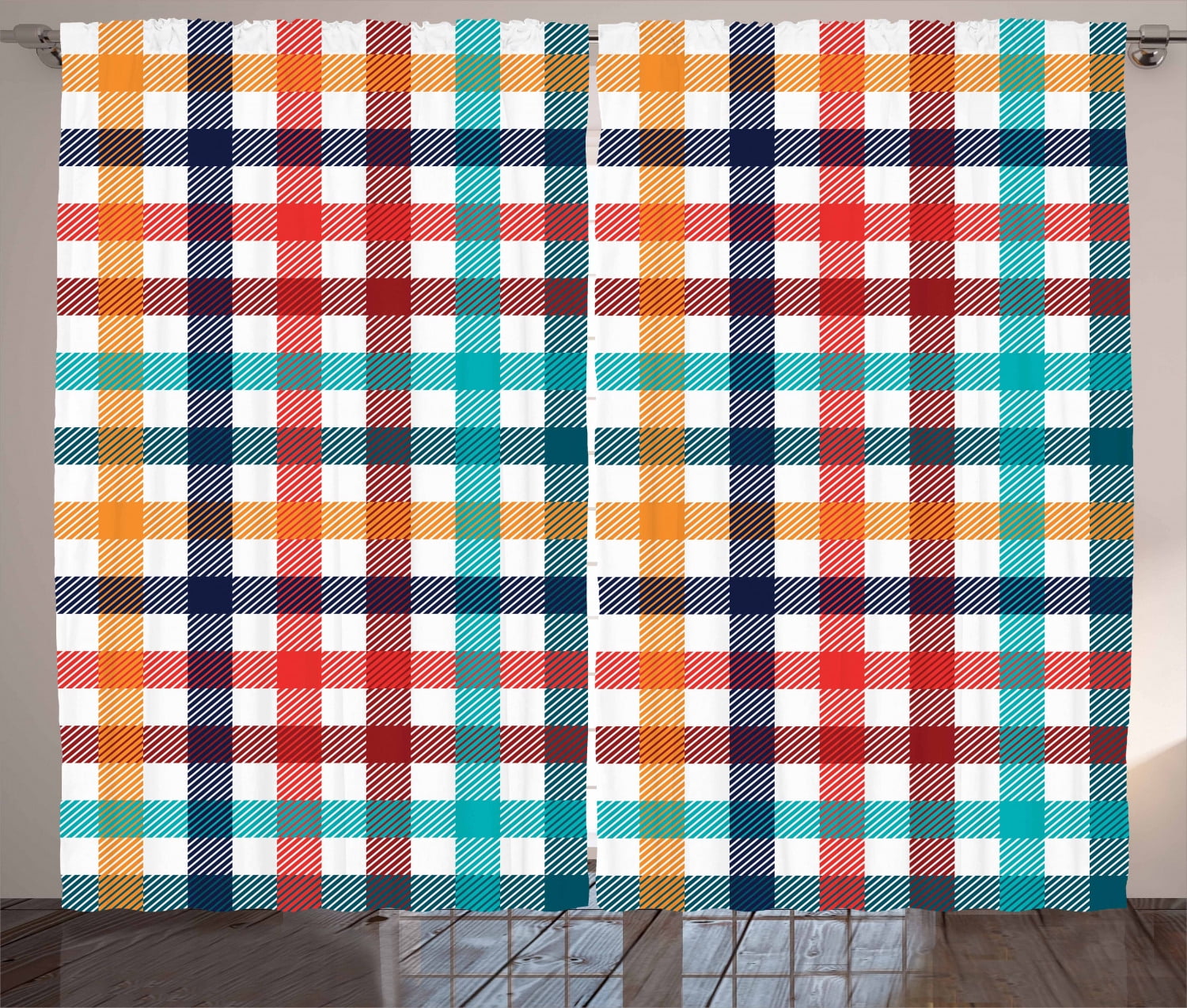 Checkered Curtains 2 Panels Set, Colorful Fresh Summertime Pattern