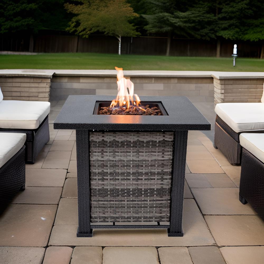 Sol Living Adana 28” Outdoor Propane Fire Pit Table 50,000 BTUs Outdoor Fire Pit Propane Metal Patio Fire Pit with Lava Rocks & Lid Durable Firepits for Outside & CSA Certified Outdoor Fireplace