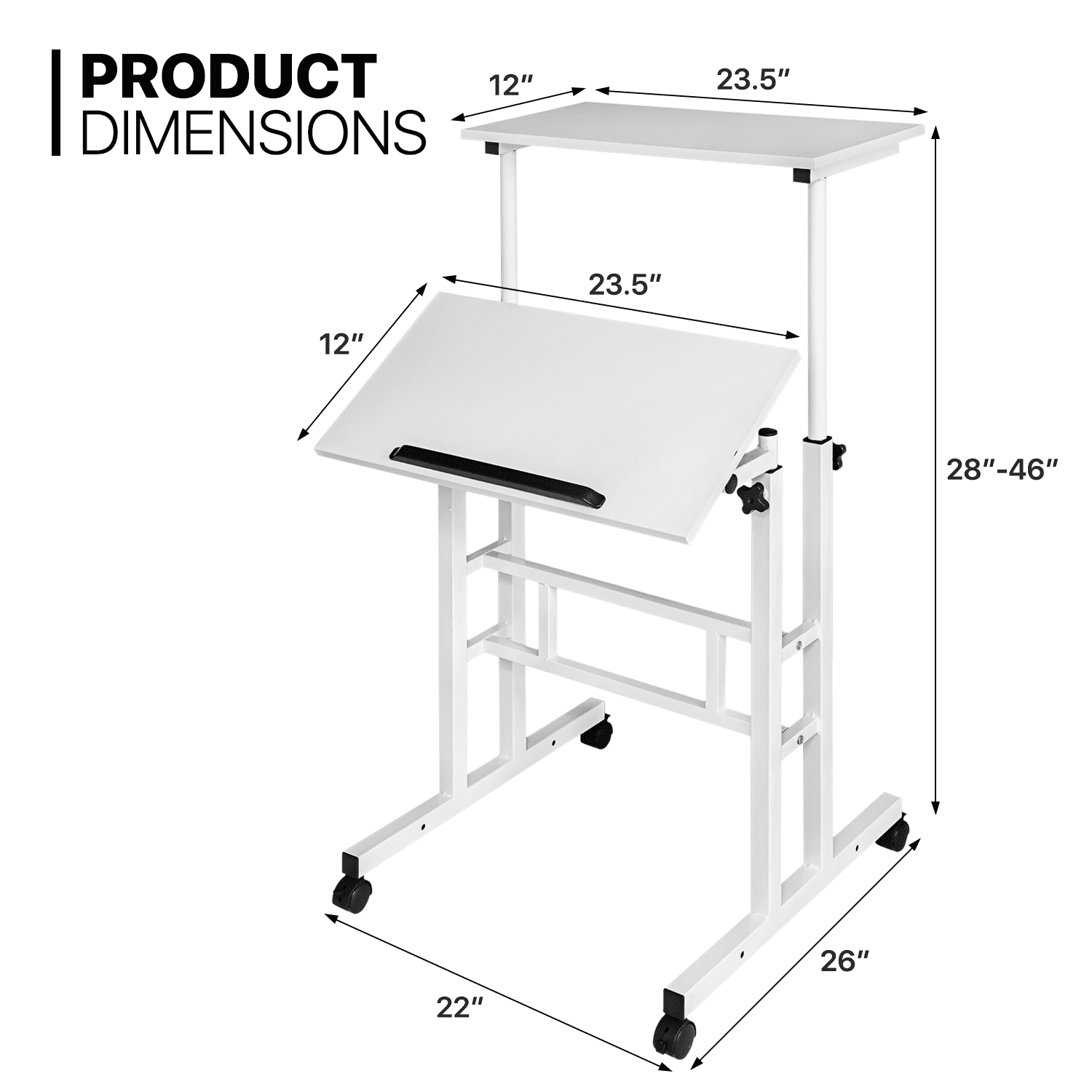 MoNiBloom Mobile Standing Desk, Adjustable Rolling Computer Desk, Portable Laptop Table Home Office Laptop Workstation with Wheels, White