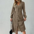 thumbnail image 4 of SHTXOZHI Women Button Down Long Sleeve Midi Dress V Neck Print Ruffle A-Line Dress with Slit, 4 of 5