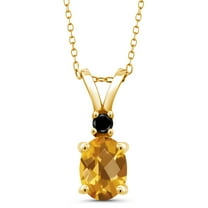 Gem Stone King 1.32 Ct Oval Checkerboard Yellow Citrine Black Diamond 18K Yellow Gold Plated Silver Pendant with Chain