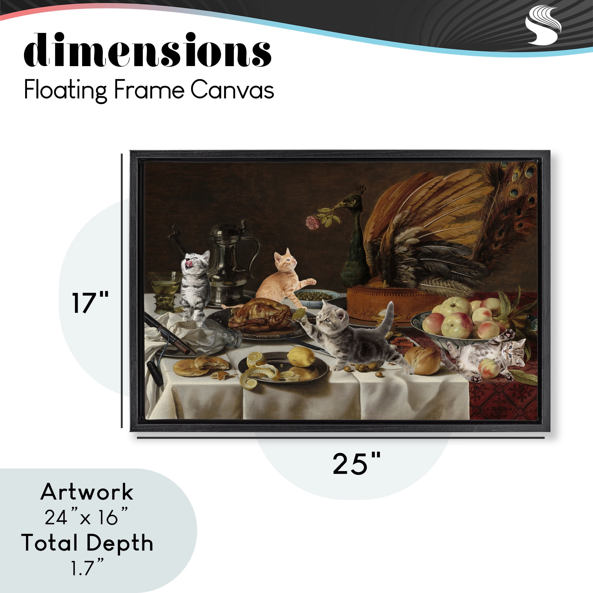 Kittens on Still Life Feast Black Framed Floater Canvas Wall Art, design by Masters Redux