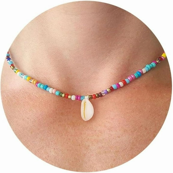Colorful Beaded Necklaces for Women – Summer Beach Boho Starfish, Conch, Shell, Pearl, Palm tree Pendant Necklace Jewelry