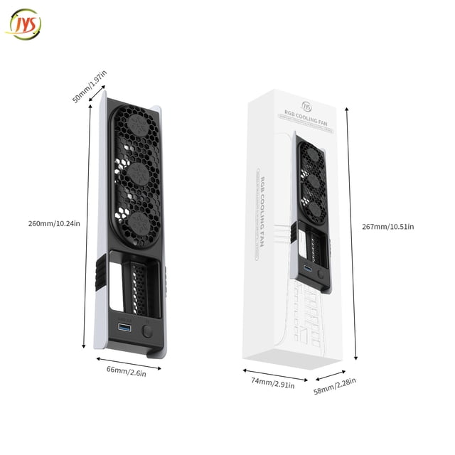 JYS Universal RGB Cooling Fan for PS5 Pro/PS5 Slim - Smart Temperature Control Rear Fan, Low-Noise Gaming Console Cooler with 7-Color LED Lights for PlayStation 5 Disc/Digital Editions