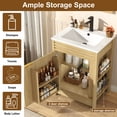 thumbnail image 5 of 24" Bathroom Vanity Combo with Ceramic Sink & Faucet, Modern Light Oak Single Vanity Set with Fluted Door, Over-the-Door Storage Bthroom Cabinet with 2-Tier Side Shelves for Small Space, 5 of 14