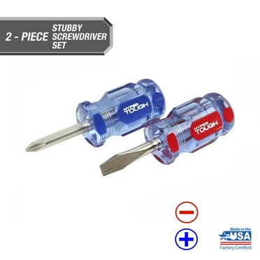 Hyper Tough 2-Piece Stubby Acetate Handle Screwdriver Set, #2 Philips & 1/4-inch Slotted