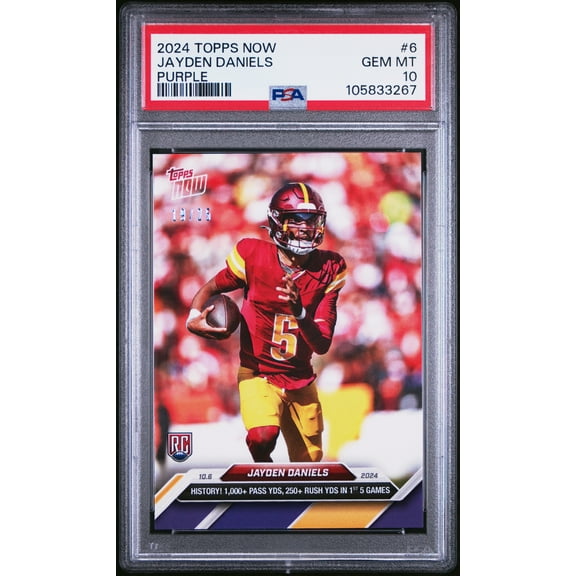 PSA 10 Jayden Daniels 2024 Topps Now #6 Purple #19/25 Rookie Card Washington Commanders