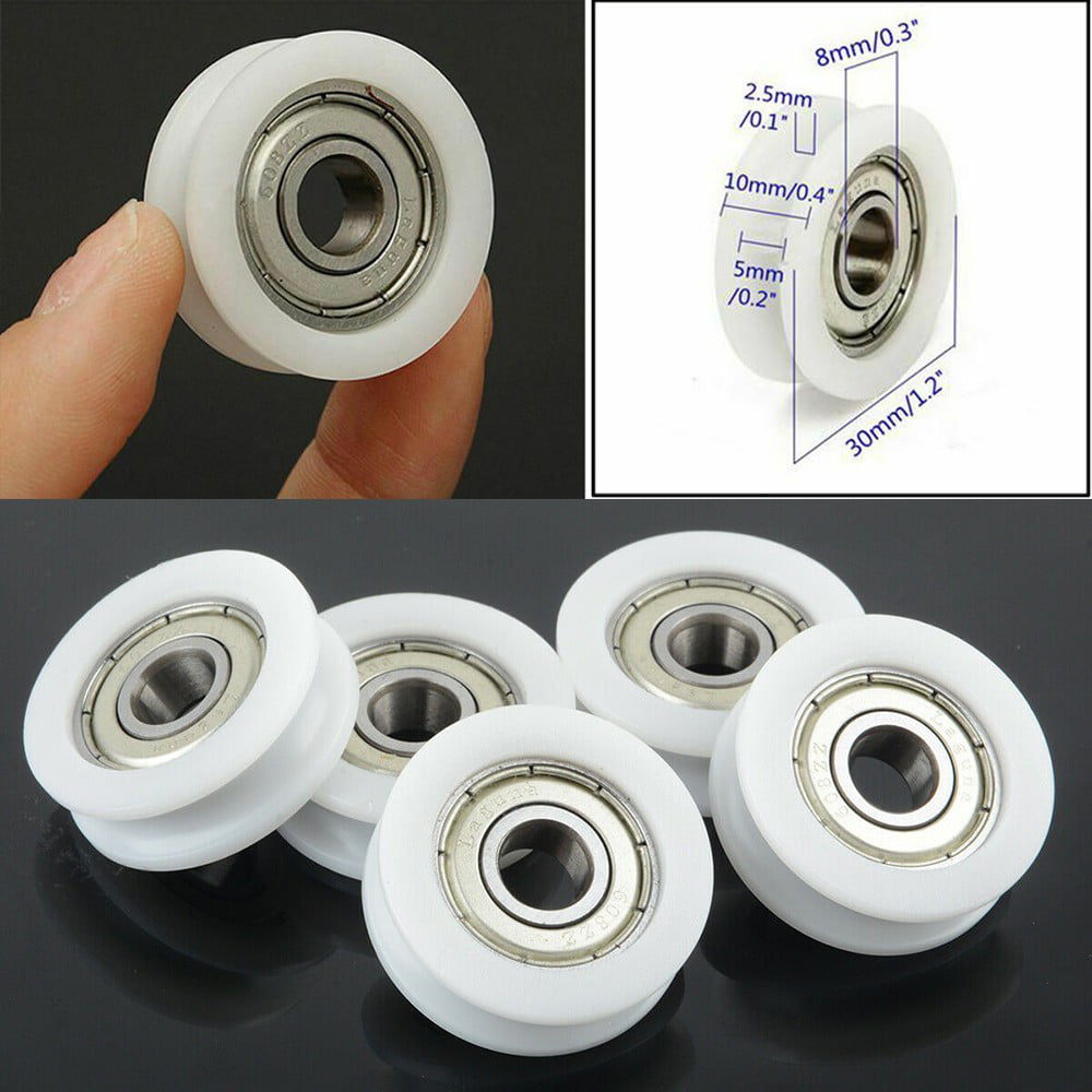30mm OD Plastic Nylon Pulley Wheel Sealed Guide Roller Groove Ball Bearing Flat 