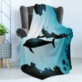 thumbnail image 4 of Dolphin Soft Flannel Fleece Throw Blanket, Scuba Diver Girl Swimming Animal Silhouette in Sea Fish Reefs Image Print, Cozy Plush for Indoor and Outdoor Use, 50" x 60", Pale Blue Black, by Ambesonne, 4 of 5