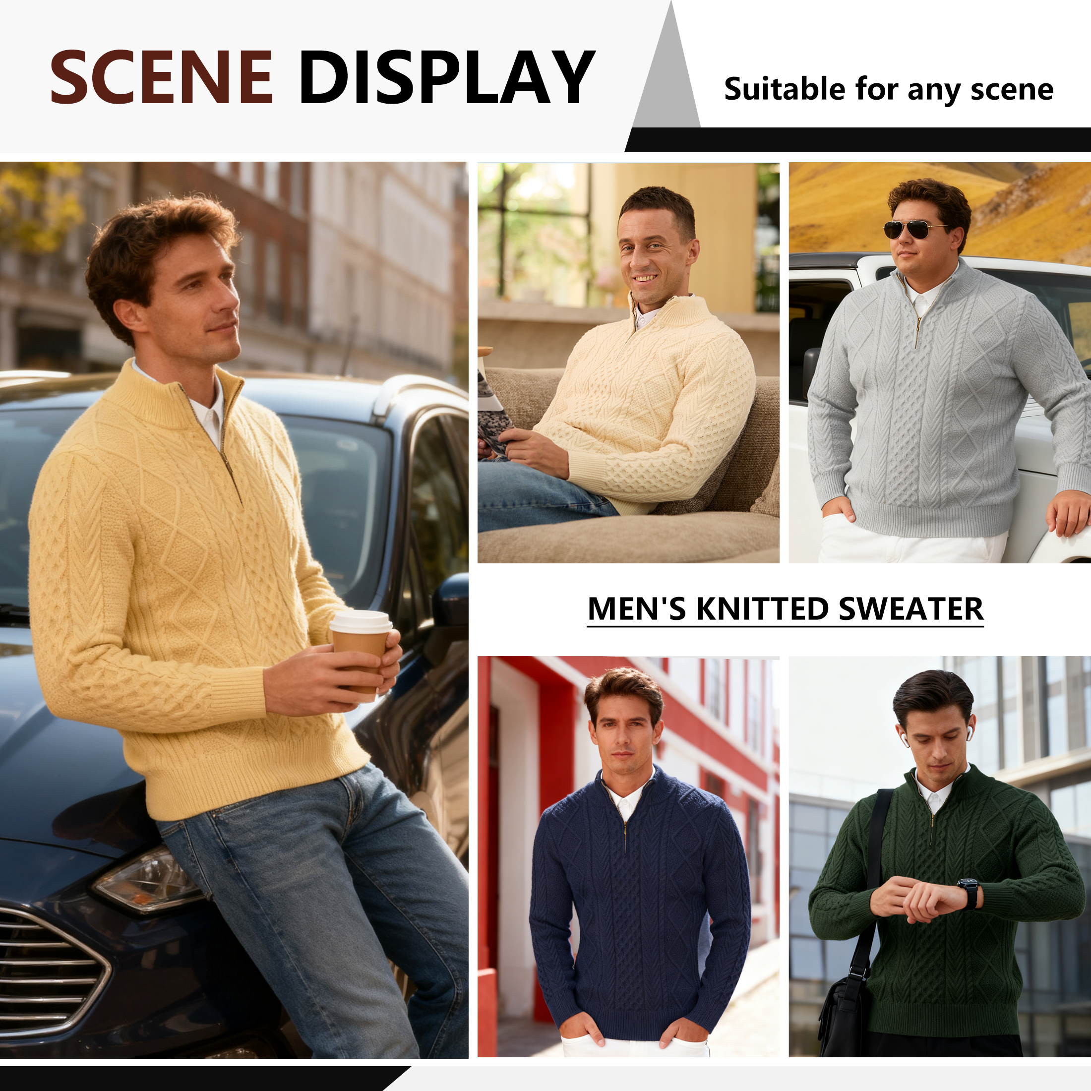 Iceglad Men's Quarter Zip Cable Knit Sweater Stand Collar photo 6
