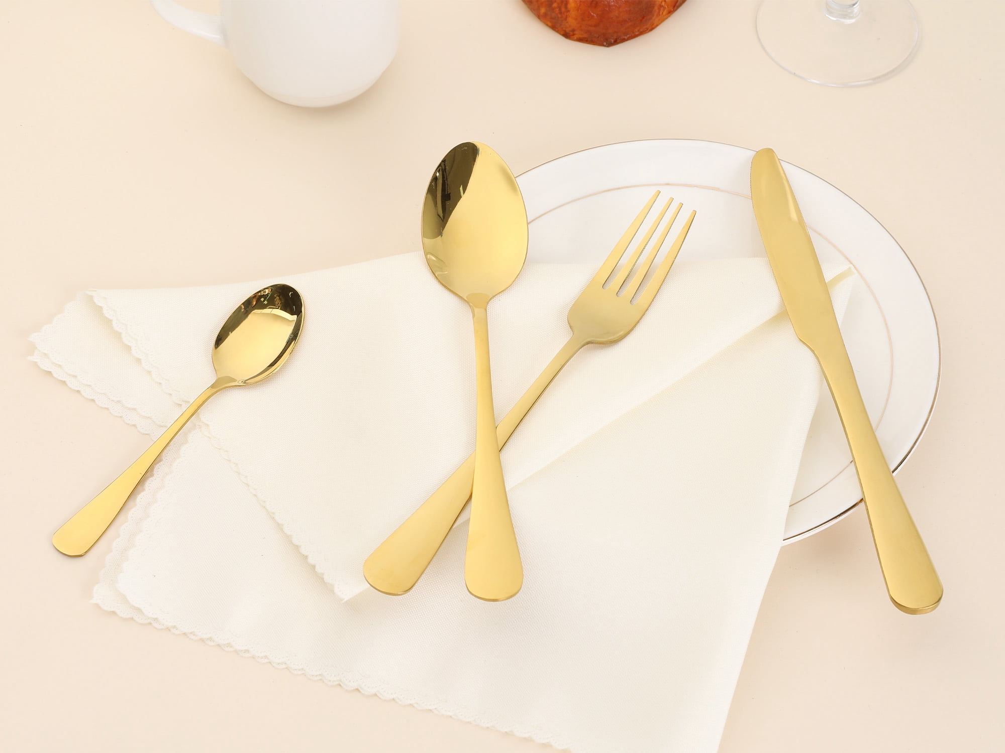 Unique Bargains Stainless Steel Flatware Set for Kitchen and Dining Gold 24 Pcs