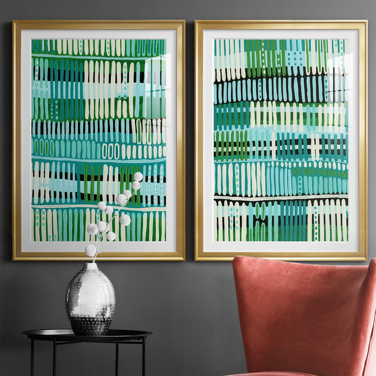 Wexford Home Teal Pattern I Premium Framed Print, 26.5" x 36.5" - Ready to Hang, Gold (Set of 2)