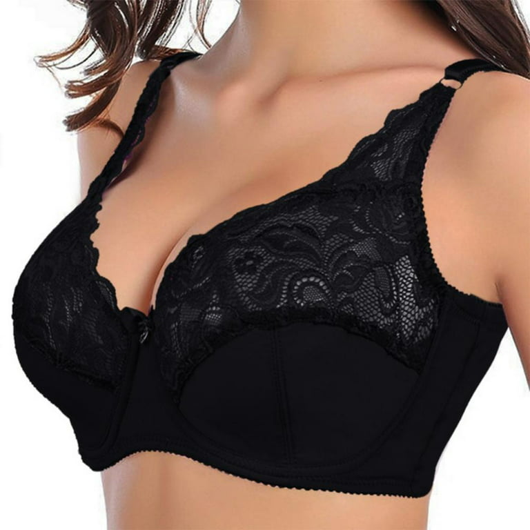 Xuvozta Women Push Up Bra Plus Size Floral Lace Underwire Soft Everyday  Bras Widen Band, Sheer-black, 34DD