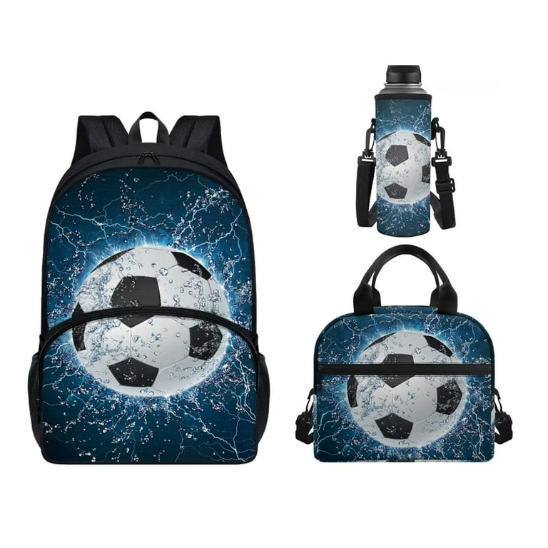 Pzuqiu Water Soccer Boys Girls School Book Bags 3 Piece, Elementary Middle  School Backpack with Lunch Bag Water Bottle Sleeve