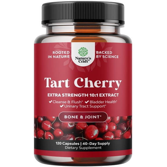 Natures Craft Tart Cherry 10:1 Extract Capsules for Bladder and Urinary Tract Support, 120 Count
