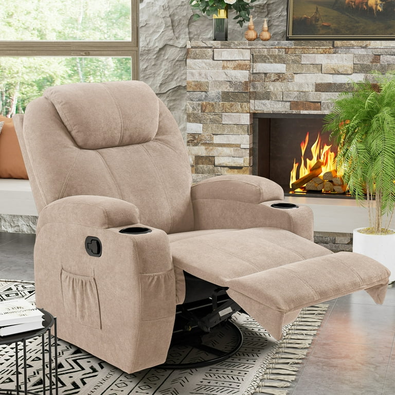 Vineego Recliner Modern Fabric Rocking Chair with Massage 360 Degree Swivel Single Sofa Seat with Drink Holder