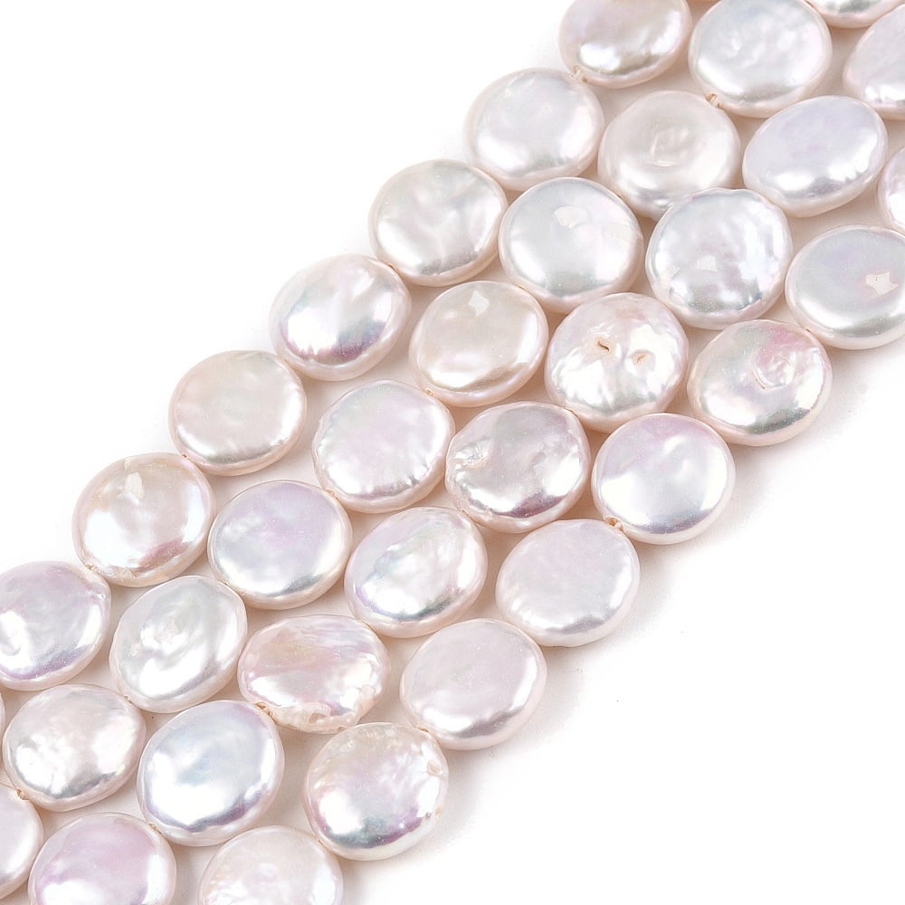 Natural Keshi Pearl Beads Strands Cultured Freshwater Pearl Baroque Pearls Flat Round Creamy White 11~14x11~12x4~7.5mm Hole: 0.7mm about 30~33pcs/strand 14.96~15.35(38~39cm)
