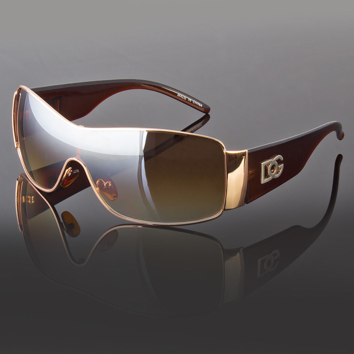 New DG Eyewear Mens Womens Rectangular Sunglasses Fashion Wrap Around Gold Retro 