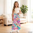 thumbnail image 4 of COEQINE Girls Wide Leg Long Pants with Ruffle Straight Leg High Waisted Summer Trousers Stylish Outfits Flowy Playwear for 5-6 Years Kids, Pink Yellow Teal Tie-dye, 4 of 8