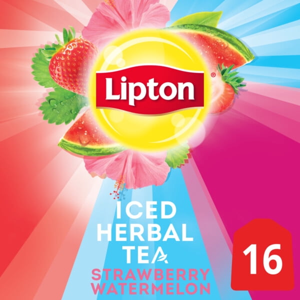 Lipton Family Herbal Iced Tea Bags, Strawberry Watermelon, 16 count