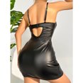 thumbnail image 4 of Levmjia Women Spaghetti Strap Leather Bodycon Mini Lingerie Dress Wet PU Lace Up Nightgown Soft Stretchy Spring Summer Indoor Leisure Ruched Slim Fit Bedroom Club Party, 4 of 9