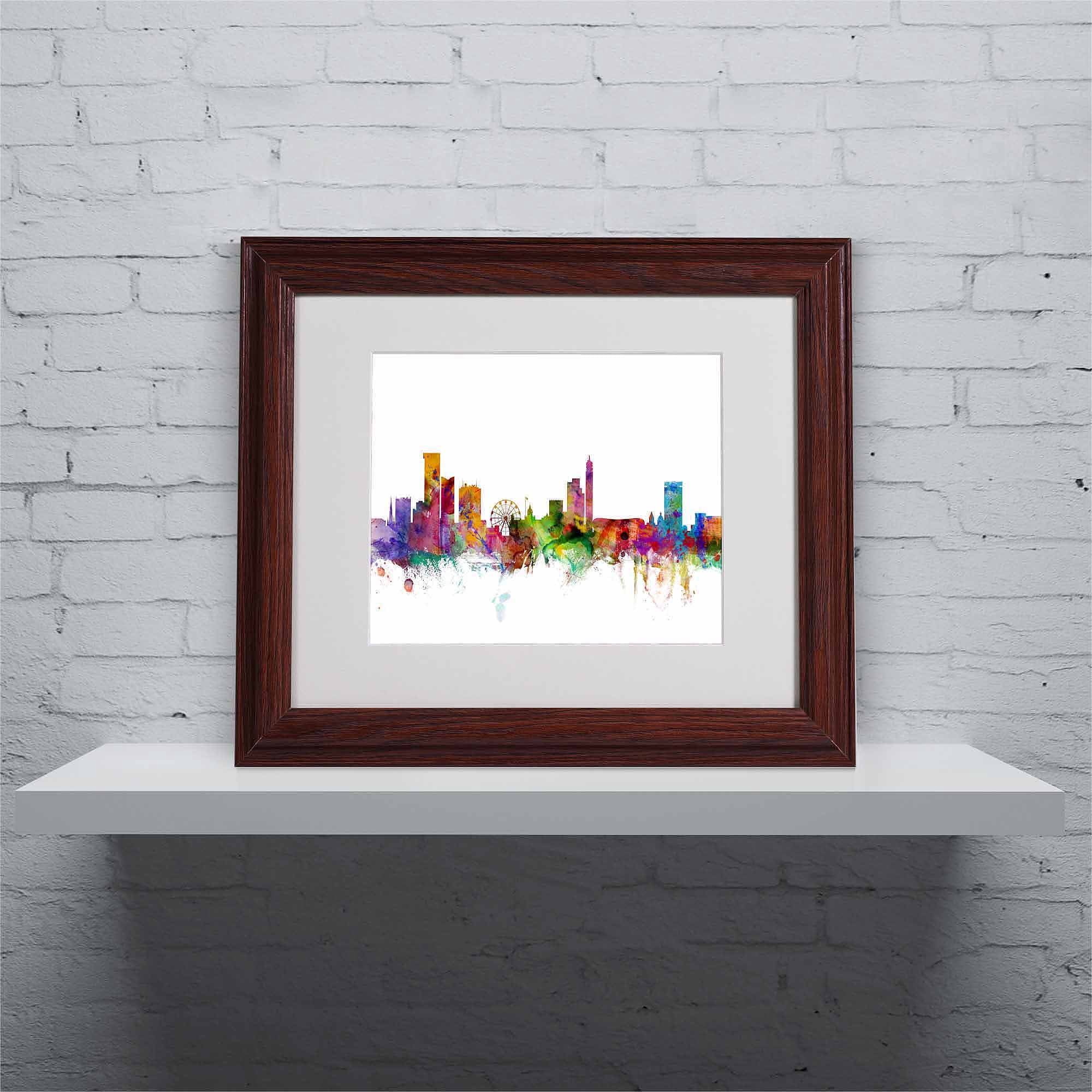 Trademark Fine Art "Birmingham England Skyline" Canvas Art by Michael Tompsett, Wood Frame