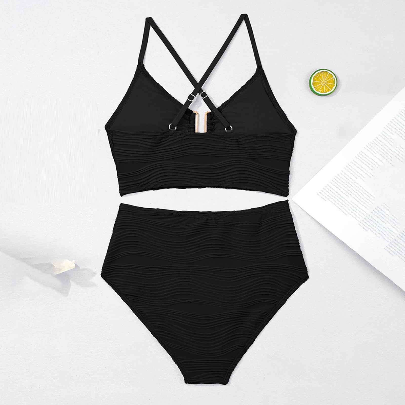 Womens Tankini Swimsuits 2 Piece Push-Up Bikini Sets Ladies Trendy Solid Color V Neck Tops High Waisted Shorts Beach Swimwear Bathing Suits