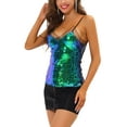 thumbnail image 4 of INSPIRE CHIC Women's Sequin Mesh Panel Sleeveless Clue Cami Top M Green, 4 of 7