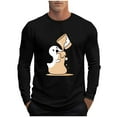 thumbnail image 3 of YOIAVAIOY Ghost Print T Shirts for Men Halloween Graphic Tee Shirts Long Sleeve Crew Neck Casual Holiday Pullover Tops Black M, 3 of 6