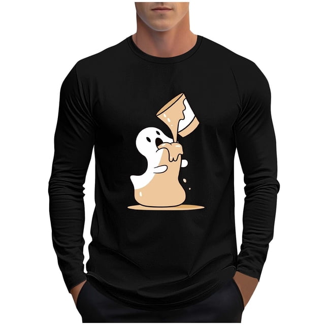 Tqyyweavej Chemises d'Halloween pour Hommes Grande Taille Adulte Imprimé Col Rond Manches Longues Coupe Décontractée Costumes M-5TG