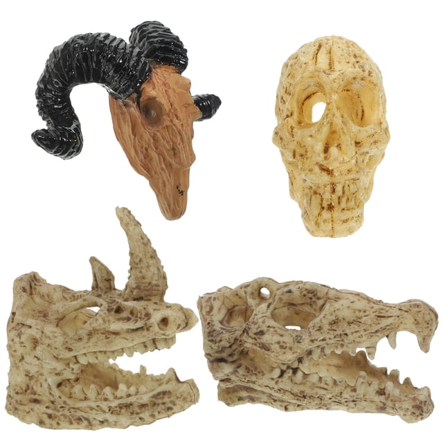 4 piezas de calaveras de plástico en miniatura, modelo de animales, decoración de calaveras, adorno de pared para casa de muñecas