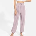 thumbnail image 4 of SWSMCLT Women's High Waisted Pants Long Yoga Soft Jogger Trousers Pants Gym Yoga Drawstring Loose Spandex Light Purple 12, 4 of 4