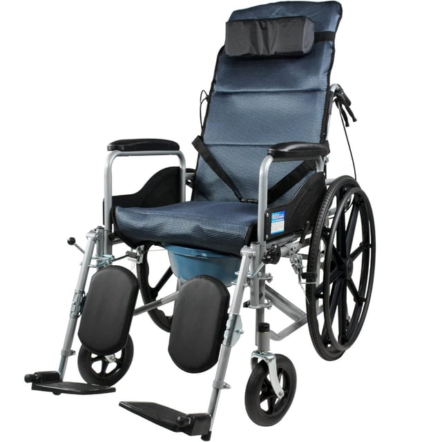 Silla de Ruedas Reclinable NANOFORT Azul Plegable con Frenos de Gatillo para Adultos Mayores Discapa