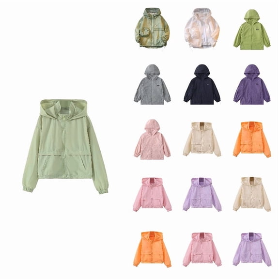 Boys Girls Lightweight Windbreaker Green Jacket Breathable Zip Up Hooded Outerwear for Outdoor Sports School Travel Hiking 5-6 Years