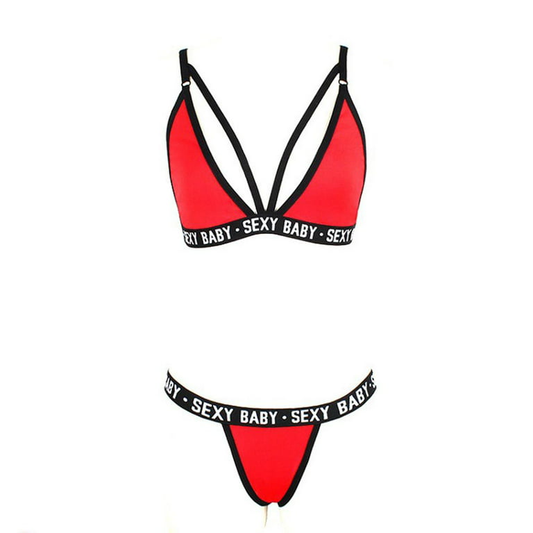 Fashion Bikini Tie Sexy Panties Bra Set Bralette Underwear RED XXL 