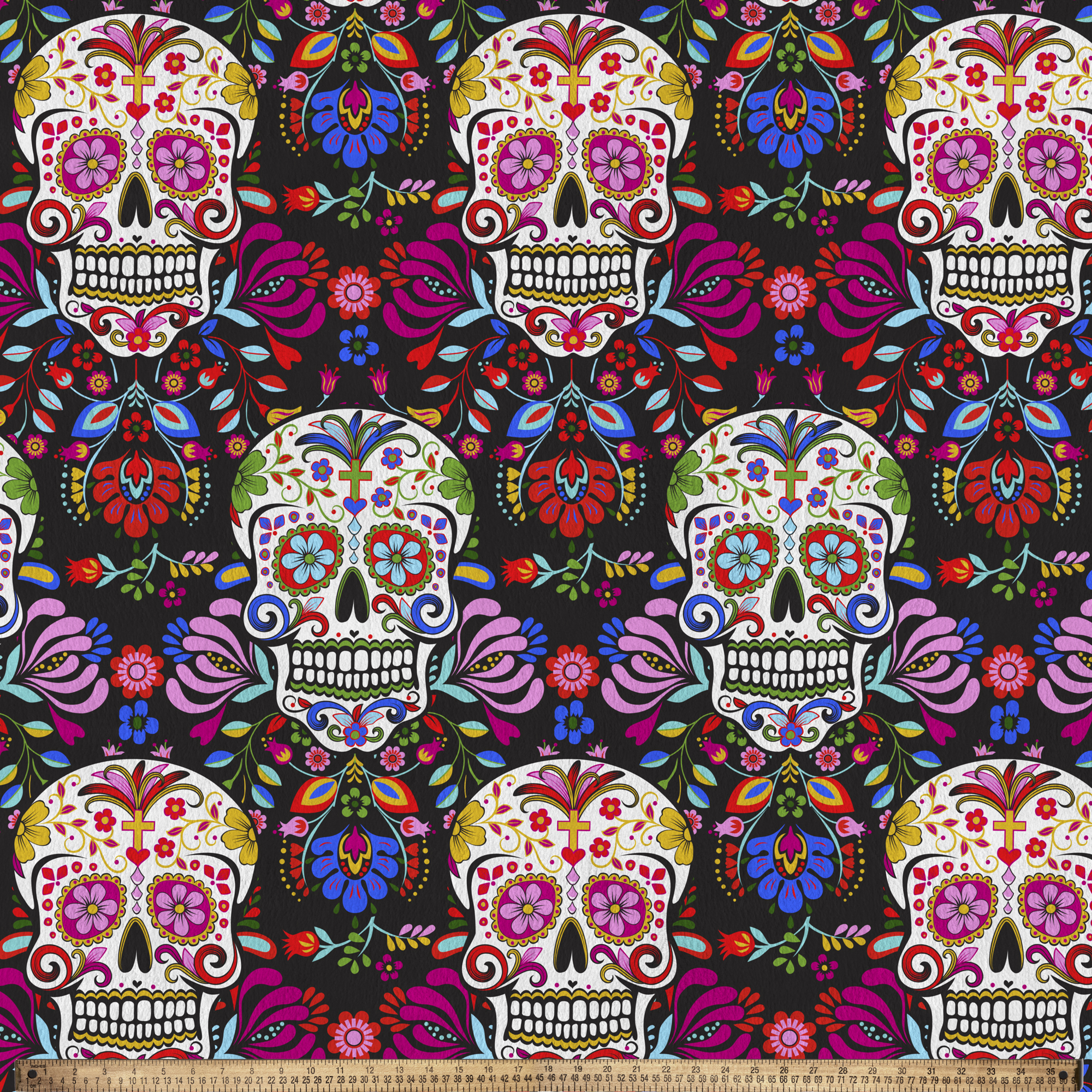 Mainstays 1.5 Yards 100% Polyester Brushed Fleece Tulum Skulls, Black, 60" Wide for Crafts