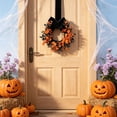 thumbnail image 4 of Mini Halloween Wreath 8.7" Artificial Black Grapevine Wreath with Floral, Boxwood and Velvet Bow Gothic Small Cabinet Canlde Rings Wreaths for Festival Home Table Centerpiece Window Decor, A, 4 of 6