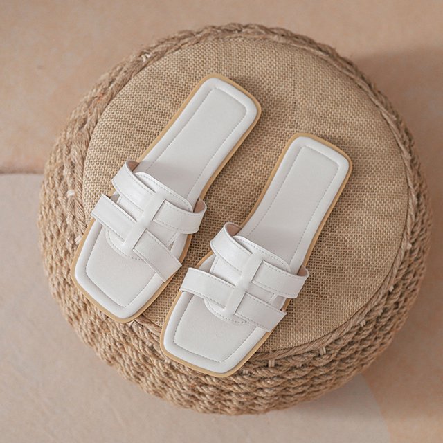 Zapatillas para mujeres playa casual cómoda planos deslizantes para ropa diaria (36) beige