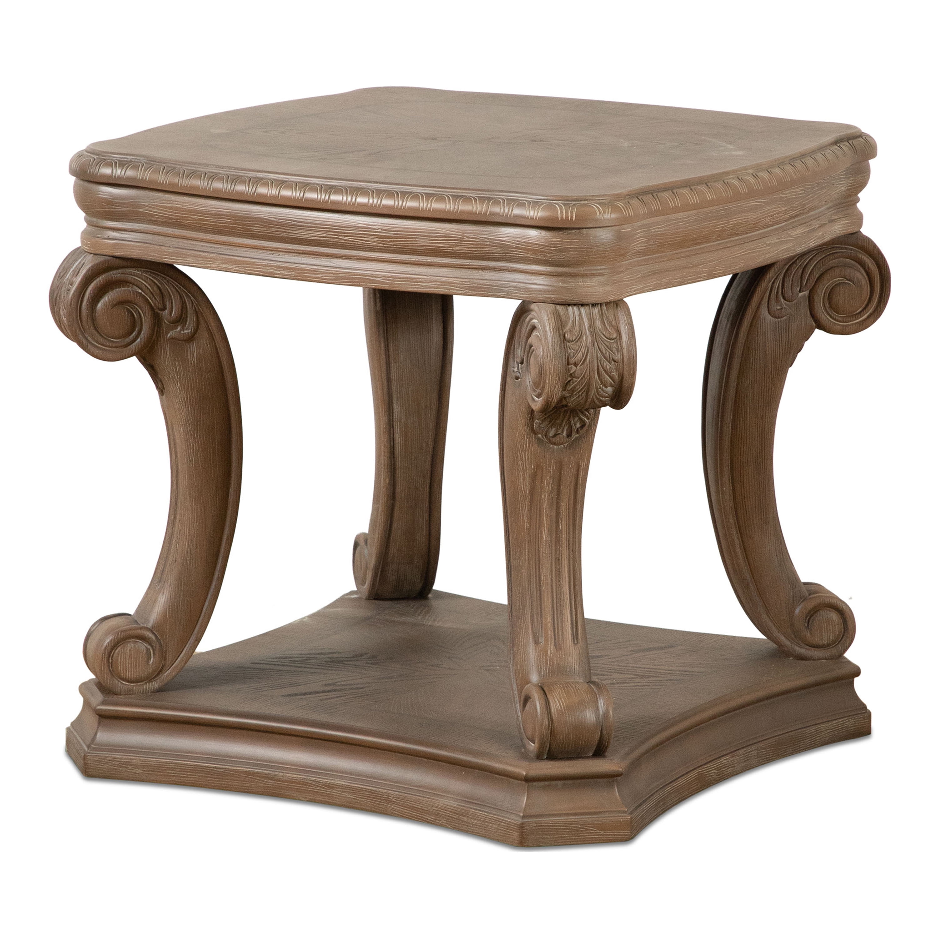 Furniture of America Protude Traditional Solid Wood 26-inch End Table with Bottom Shelf, Weathered Oak