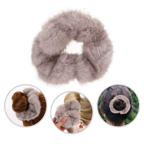 NIAIZEK Soft Grey Plush Hair Ties for Thick Hair Vintage Style Elastic Ponytail Holder