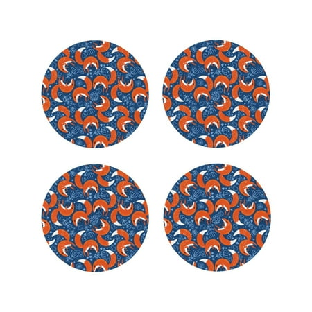 

Vsdgher Abstract Vintage Fox and Plants Leather Coasters for Drinks Durable Drink Coasters 4 Set for Tabletop Protection Luxurious Home Décor and Housewarming Gift-Round Shape