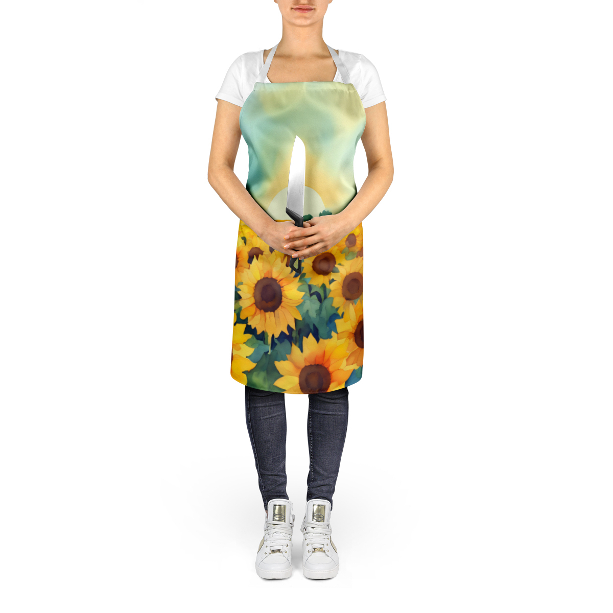 Kansas Sunflowers in Watercolor Apron 27 in x 30 in