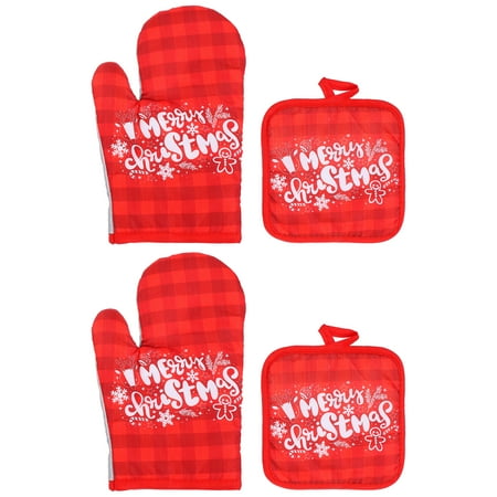 

Hemoton 2 Sets Christmas Cooking Gloves Baking Oven Gloves Practical Table Insulation Pads