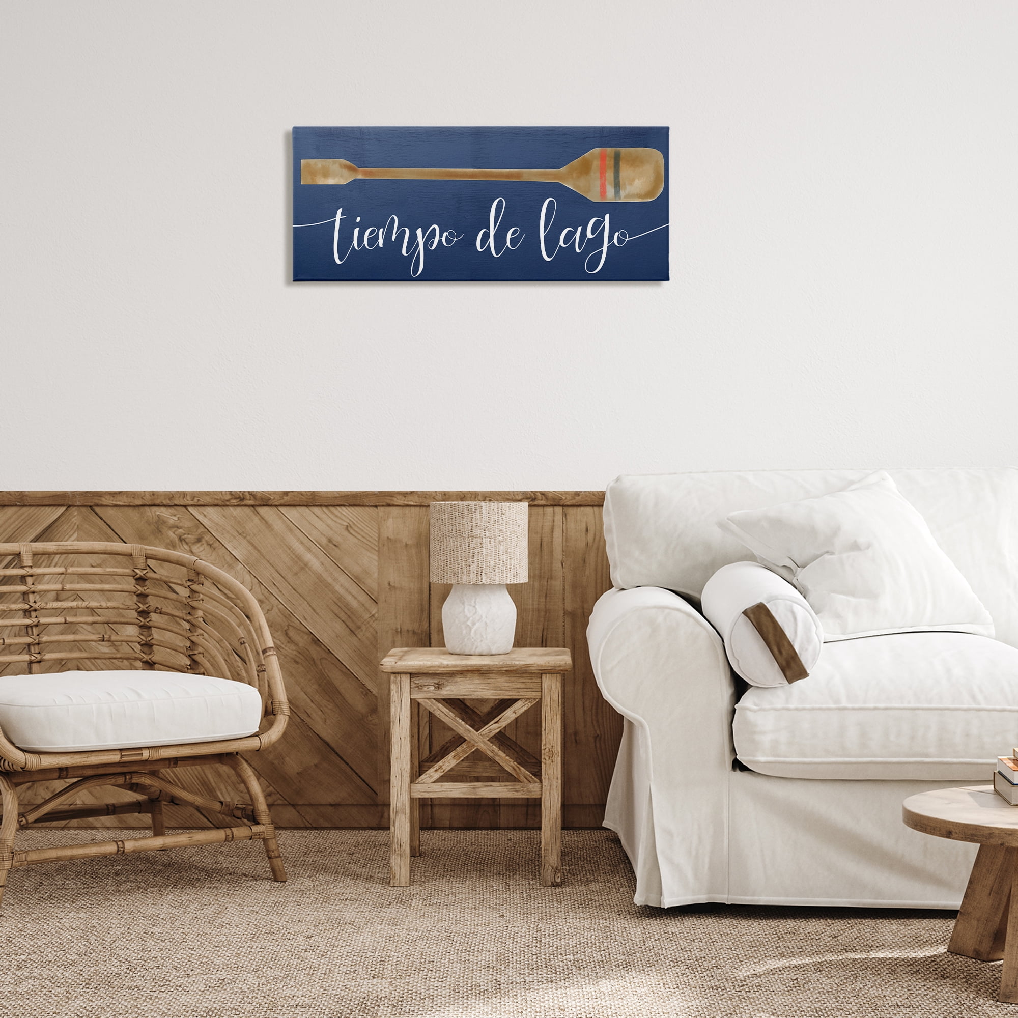 Stupell Industries Tiempo De Lago Náutica Inspirational Quotes & Sayings Painting Wrapped Canvas Art Print Wall Art, 30 x 13